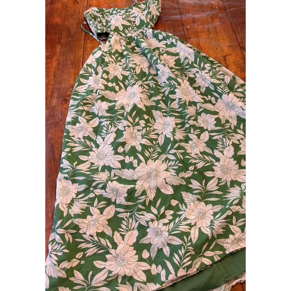 American Eagle Green Floral Tropical Corset Back Cut Out Midi Dress Medium - Picture 2 of 10